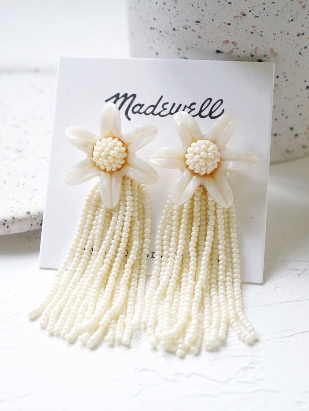 Madewell Beaded Tassel Flower Earrings